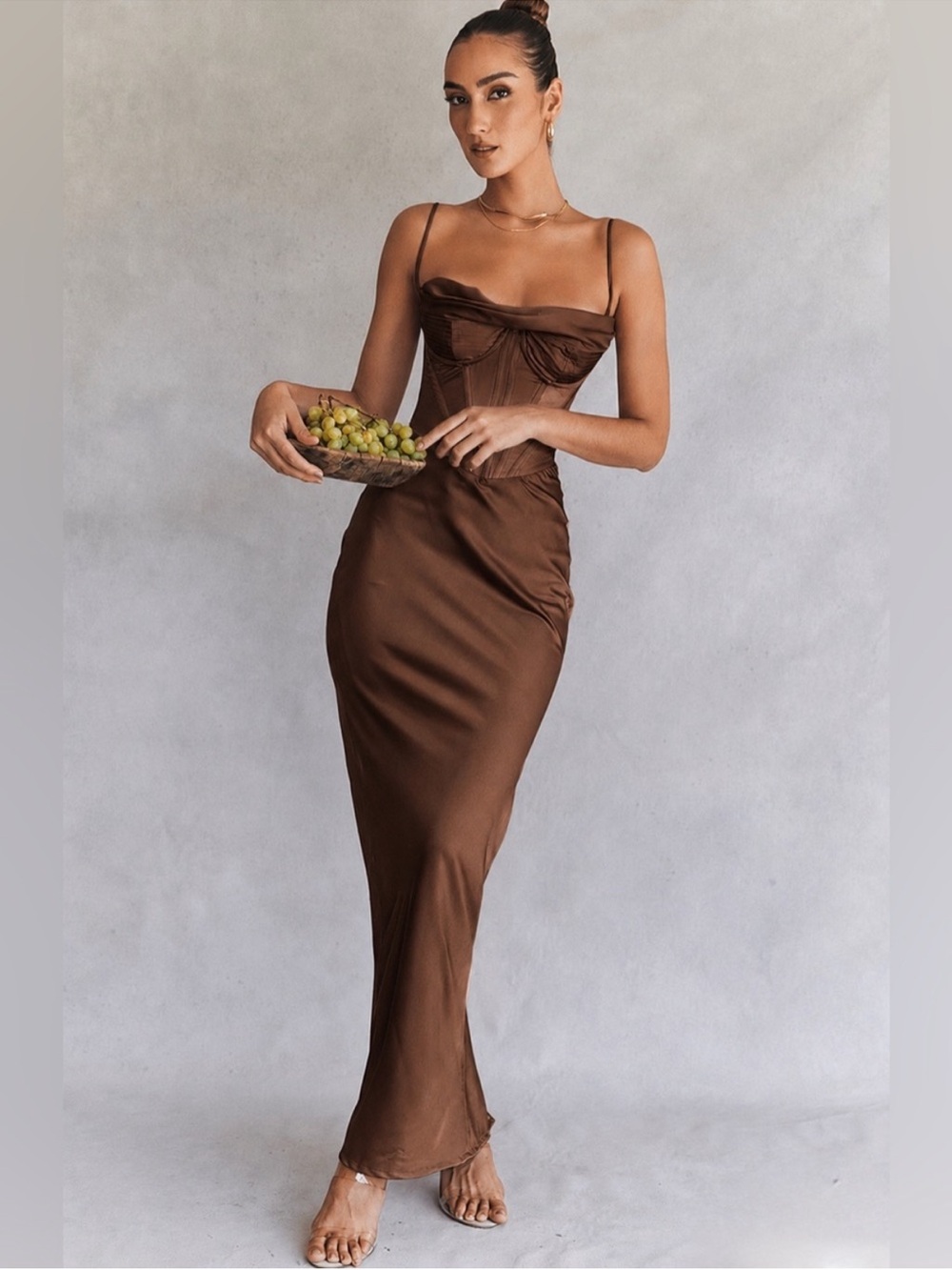 House of CB Charmaine chocolate corset maxi dress
